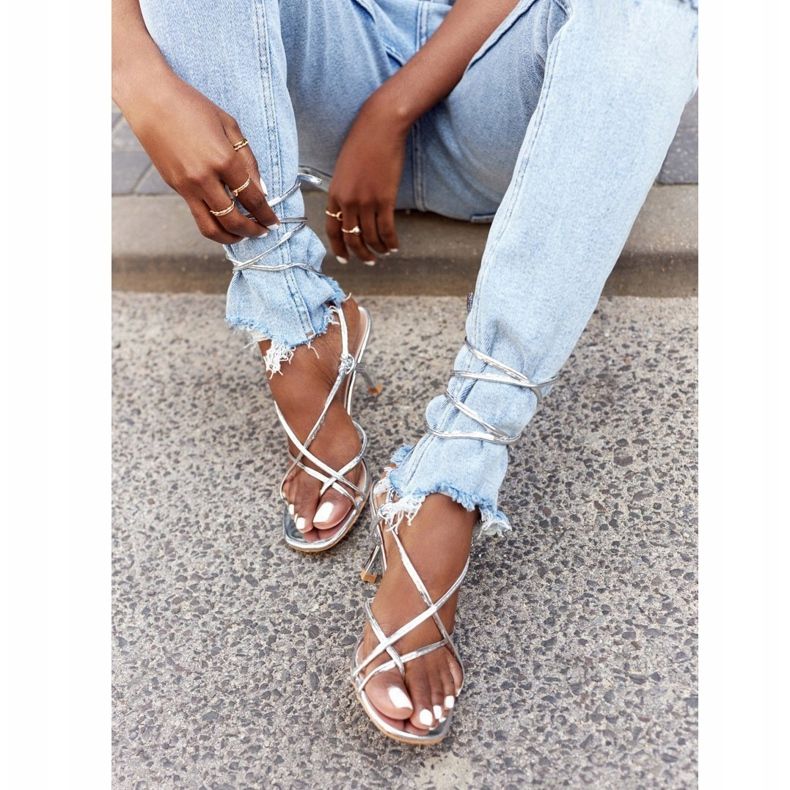 PS1 Tied Sandals On A High Heel With A Square Toe Silver Runway 1