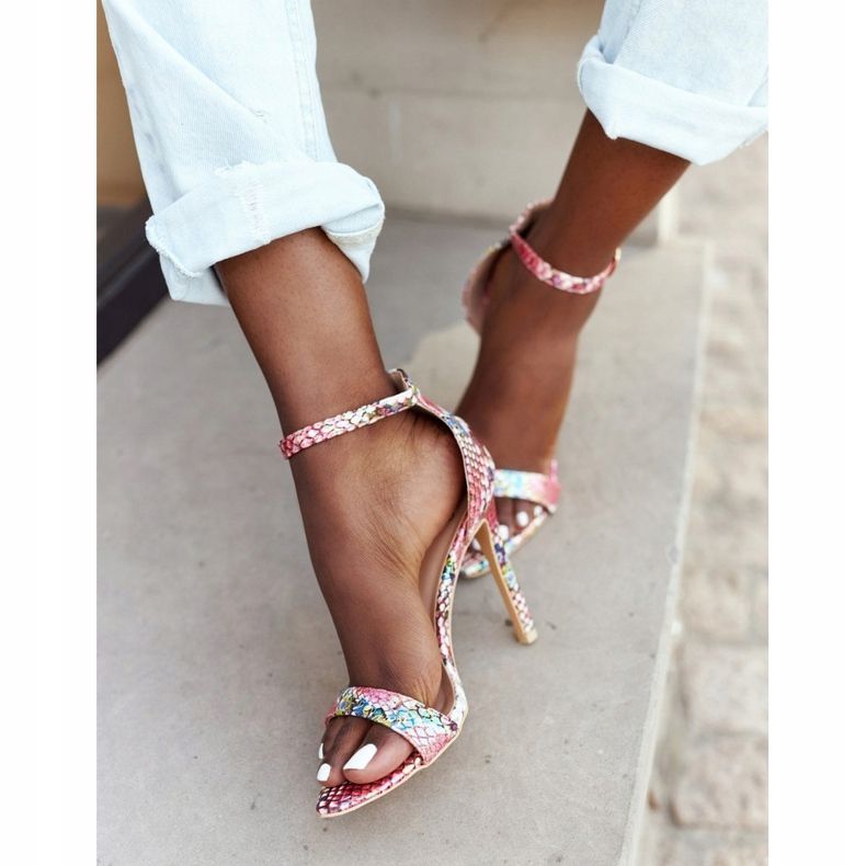 Sandals on a high heel with a snake pattern Lu Boo Pink multicolored 1