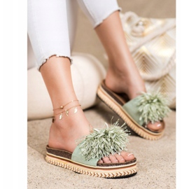 SHELOVET Fashionable Slippers With Fringes green 1