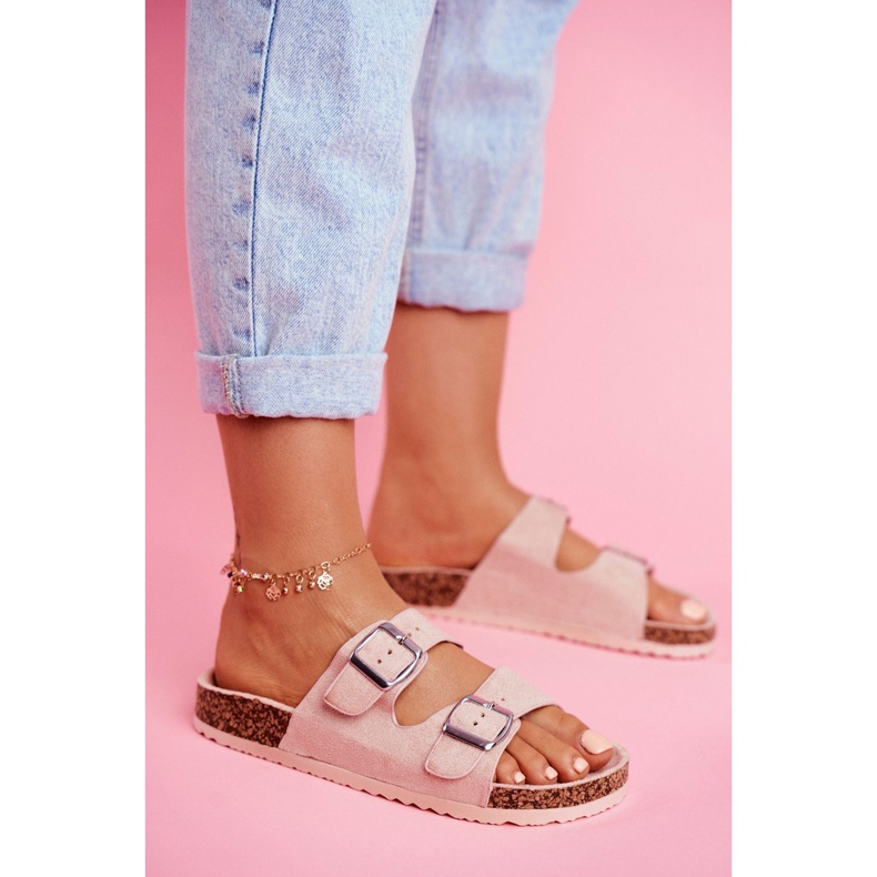 EVE Women's Slippers On Cork With Clasps Pink Si Senor 3