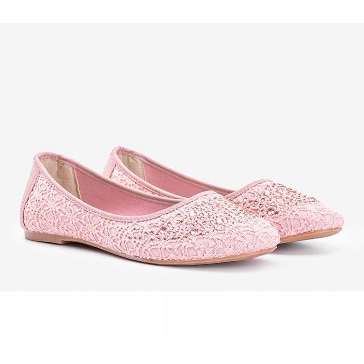 Pink lace ballerinas with East Side cubic zirconia 1