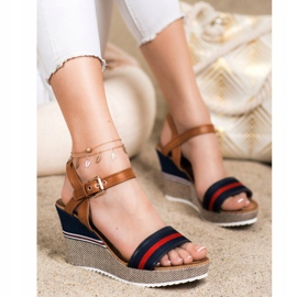 Goodin Wedge Sandals brown navy blue multicolored 1