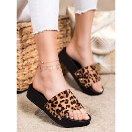 Bona Leopard Print Platform Slippers brown 1