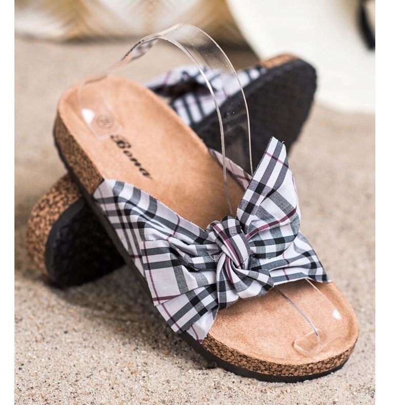 Bona Slippers with a checkered bow multicolored 1