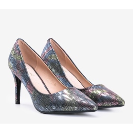 Black pumps on a stiletto heel with a holographic Lines pattern 1
