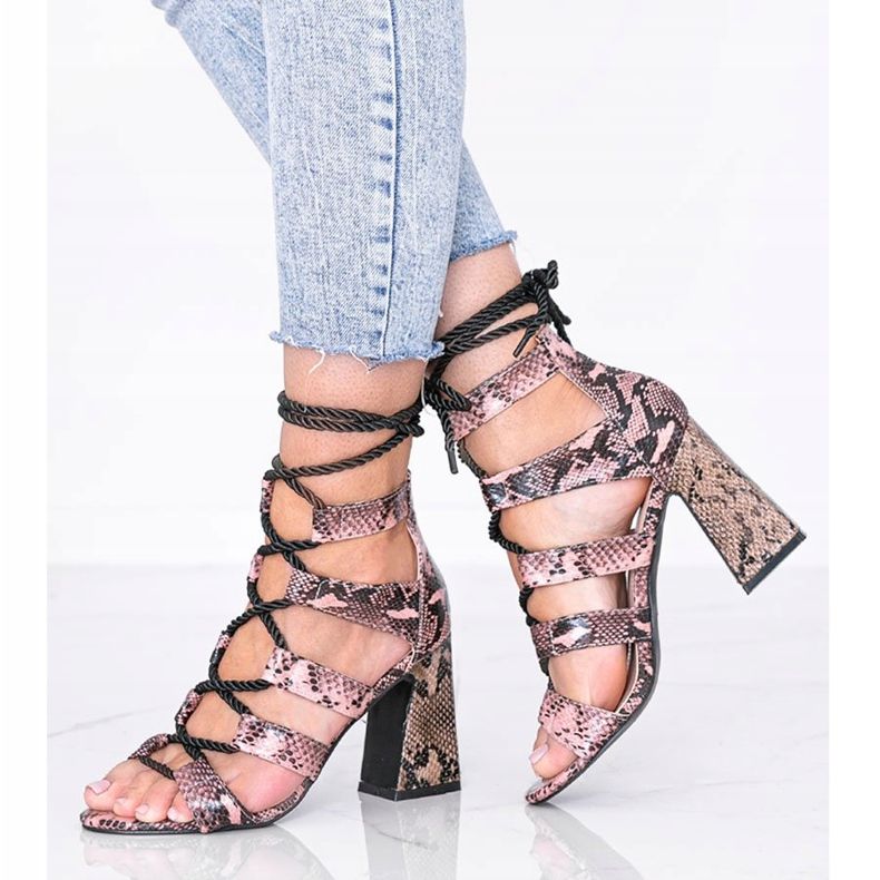 Pink sandals in the Merry snake skin pattern black 1