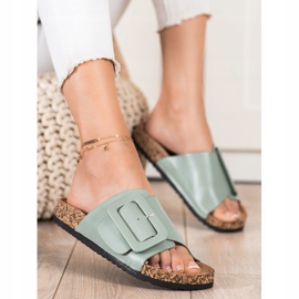SHELOVET Eco Leather Slippers With Buckle green 1