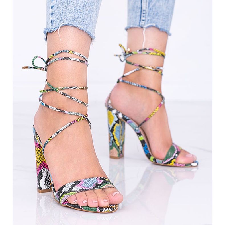 Colorful sandals tied in the Veni snake skin pattern black 1