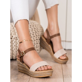 Bona Fashionable wedge sandals beige brown 1