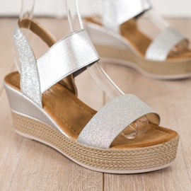 Camo Stylish wedge sandals with glitter silver grey 1