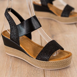 Camo Stylish wedge sandals with glitter black 2