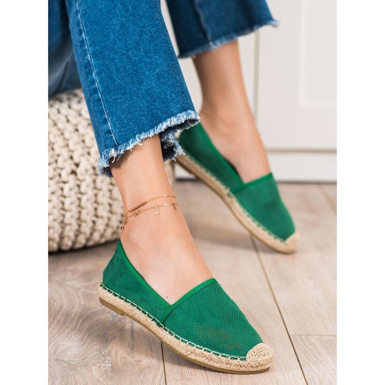 SHELOVET Green Openwork Espadrilles 2