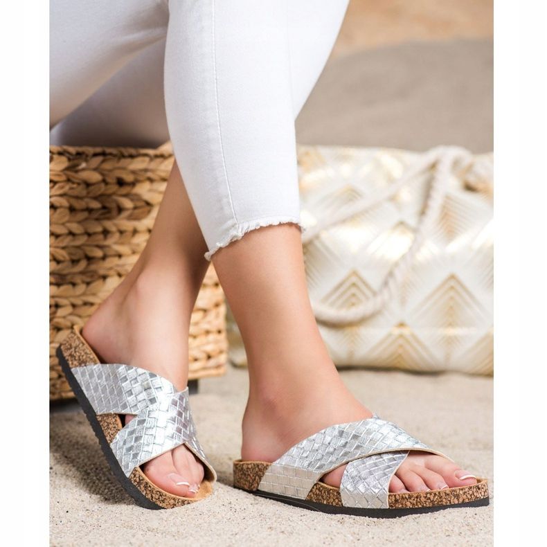 Bona Comfortable Eco Leather Slippers silver 2 Bona Comfortable Eco Leather Slippers silver 2