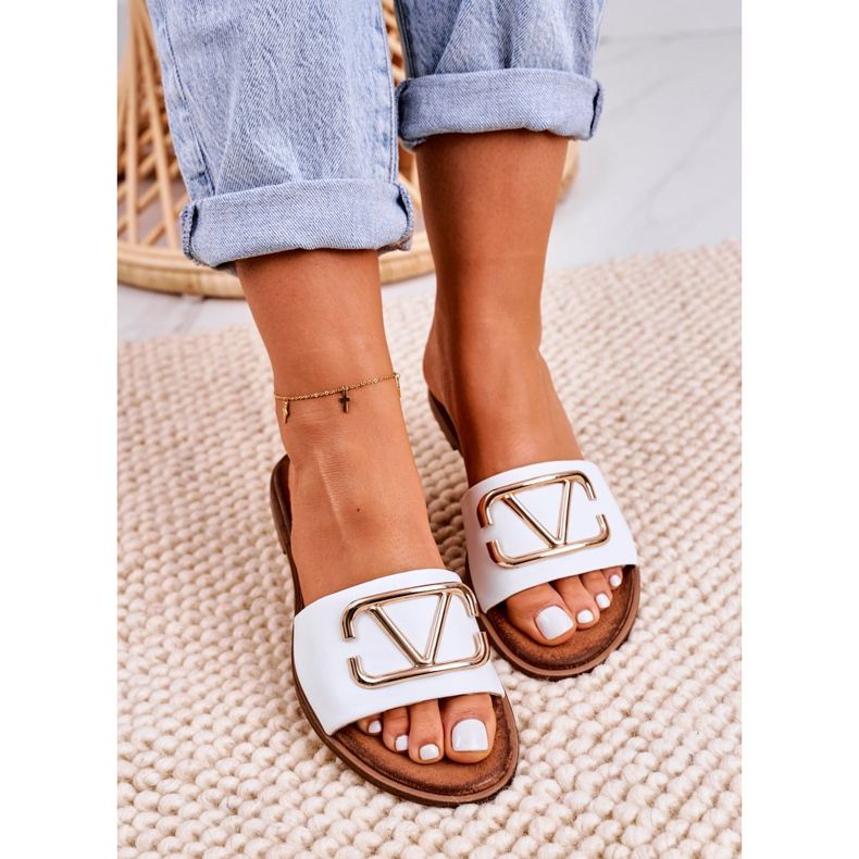 Nicole Women's Classic Leather Slippers White Evie golden 1