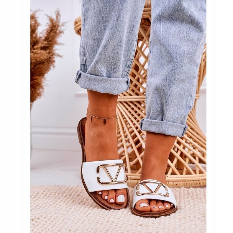 Nicole Women's Classic Leather Slippers White Evie golden 4