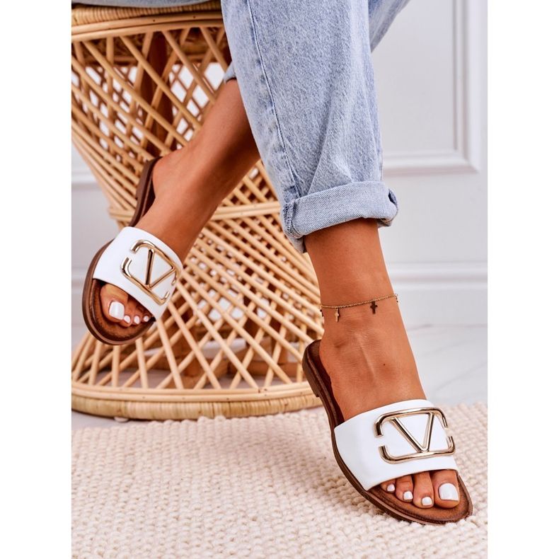 Nicole Women's Classic Leather Slippers White Evie golden 5