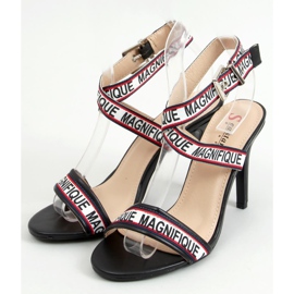 Black sandals on a high heel LL-170P Black white 1