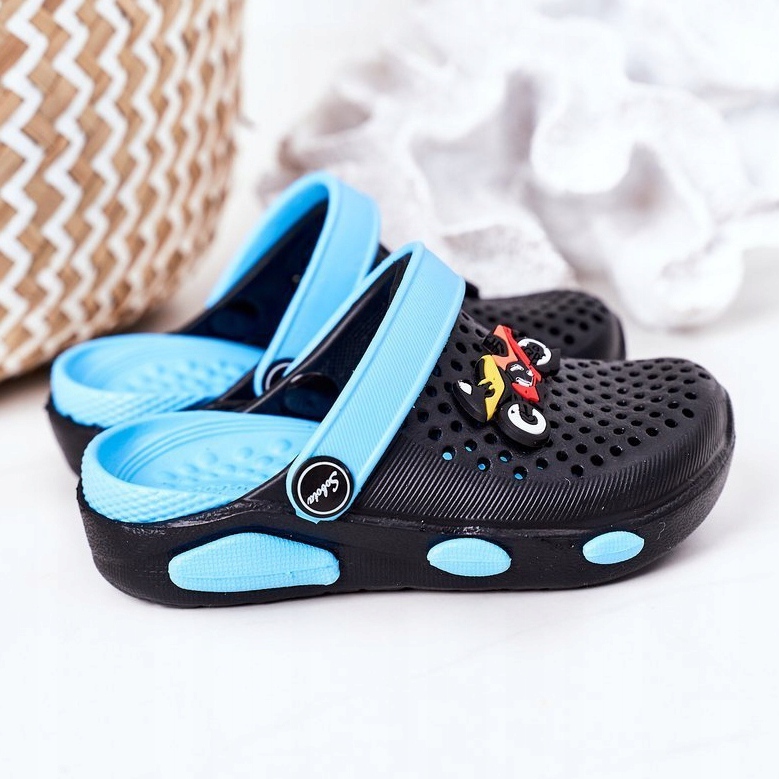 Children's Foam Slippers Kroks Black-Blue Oliver 1