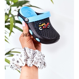 Children's Foam Slippers Kroks Black-Blue Oliver 2