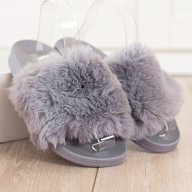 Bona Casual Flip Flops With Fur grey 1
