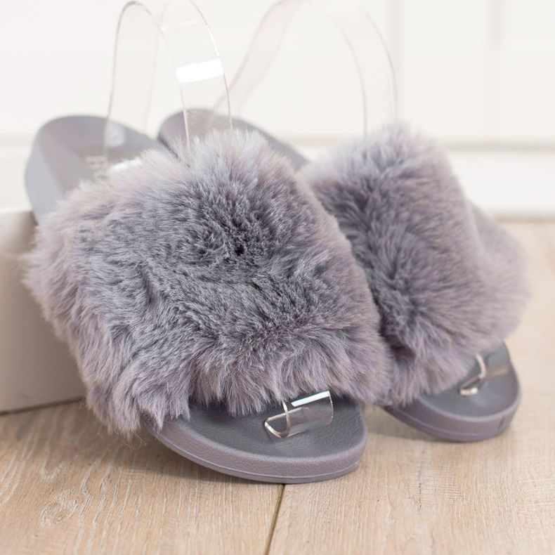 Bona Casual Flip Flops With Fur grey 1