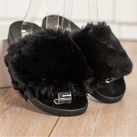 Bona Casual Flip Flops With Fur black 1