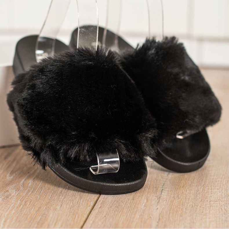 Bona Casual Flip Flops With Fur black 1
