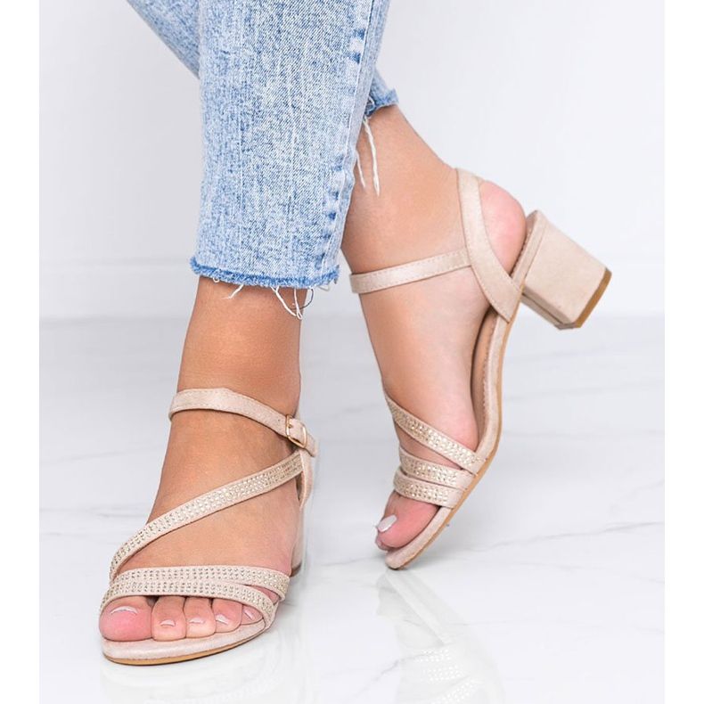 Beige sandals on a post with Hydra cubic zirconia 1