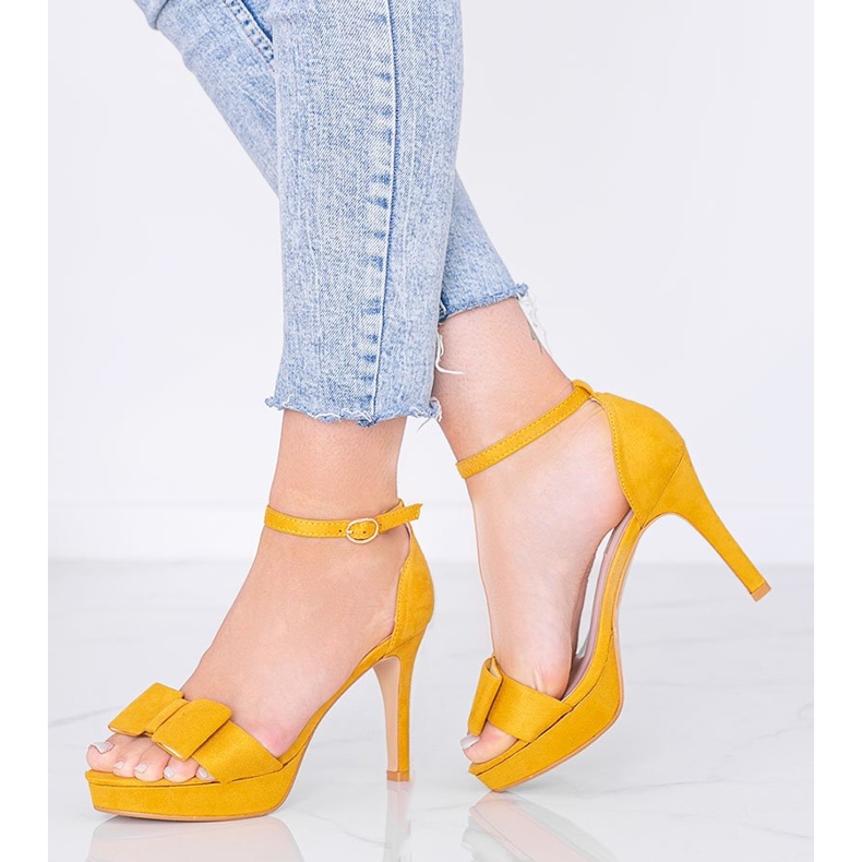 Mustard sandals on a high heel by Devi yellow 1
