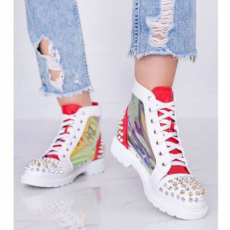 White and red transparent boots with Lea studs 1