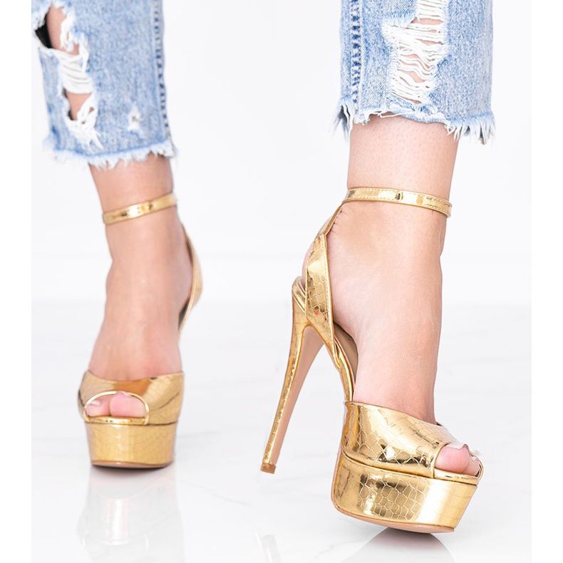 Golden sandals on high heel Megi 1