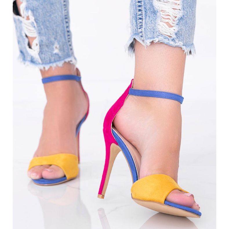 Pink and yellow sandals on a Brilliant heel 1