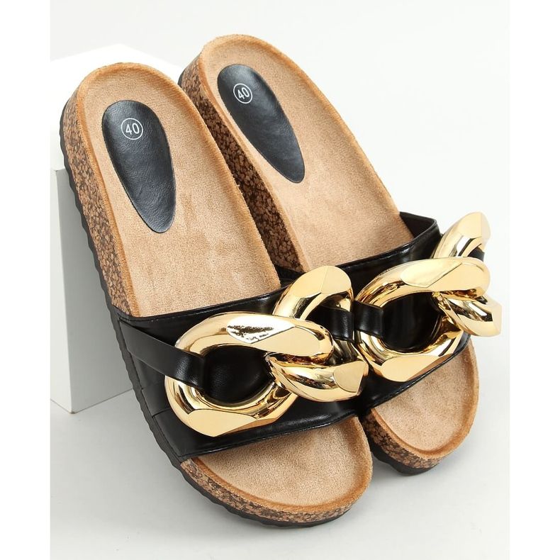 Black Slippers with a thick chain black CK201 Black 1