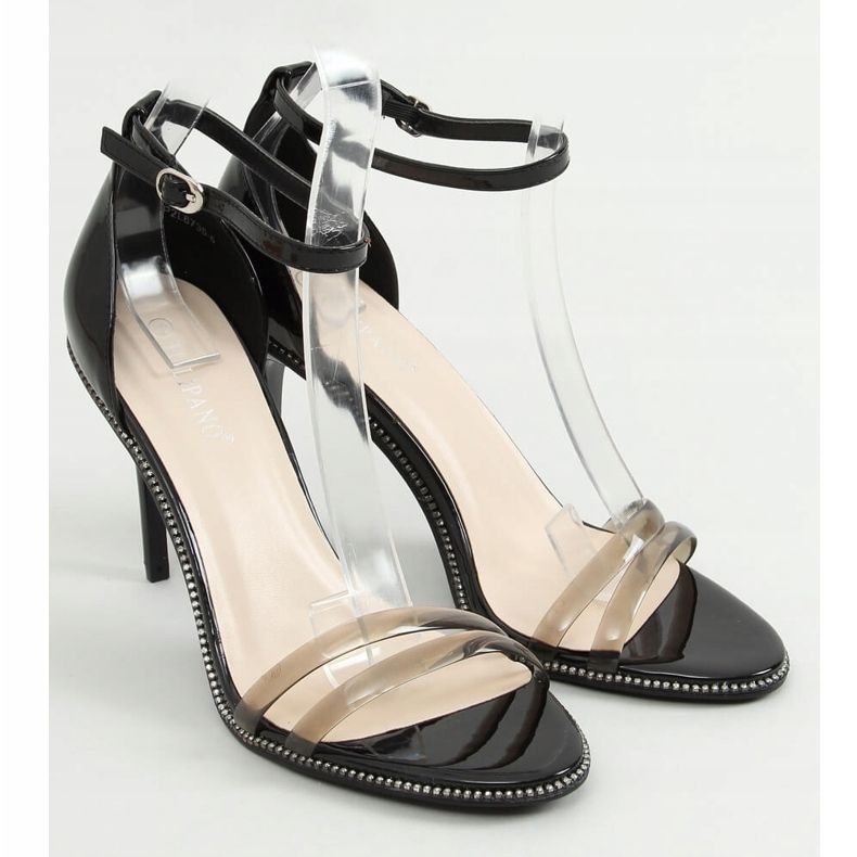 Black sandals on a high heel P2L6735-6 Black 1