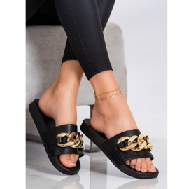 SHELOVET Black Slippers With Ornament 2