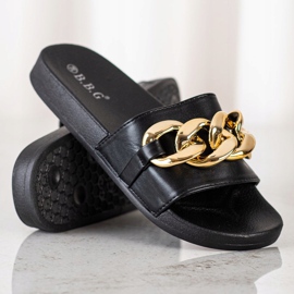 SHELOVET Black Slippers With Ornament 1