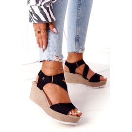Leather Wedge Sandals Big Star FF276016 Black 1