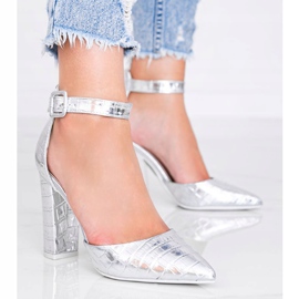 Silver pumps on the post in the Glamor crocodile skin pattern 1