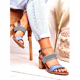Women's Sandals on a Cork High Heel, Blue 2