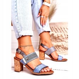 Women's Sandals on a Cork High Heel, Blue 1