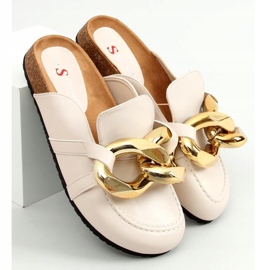 T397 Beige beige slippers with a thick chain 1
