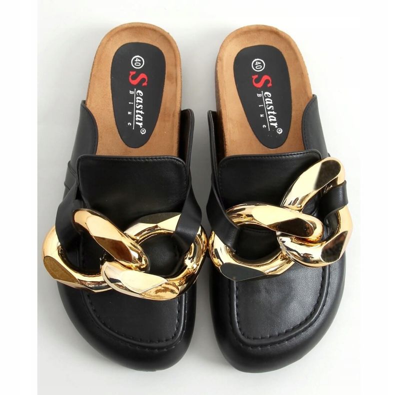 Black T397 Black slippers with a thick chain 1