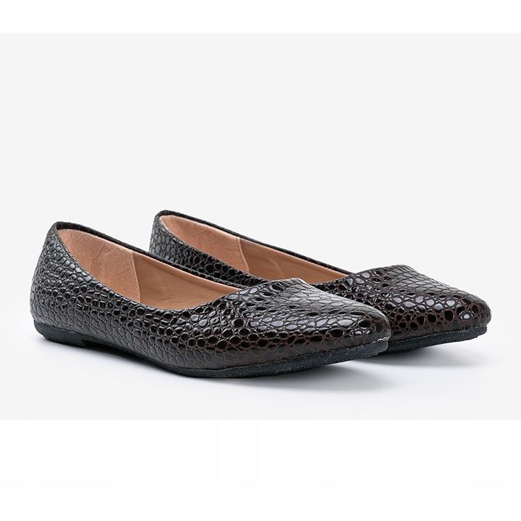 Brown patent ballerinas in a Mozzare crocodile skin pattern 1