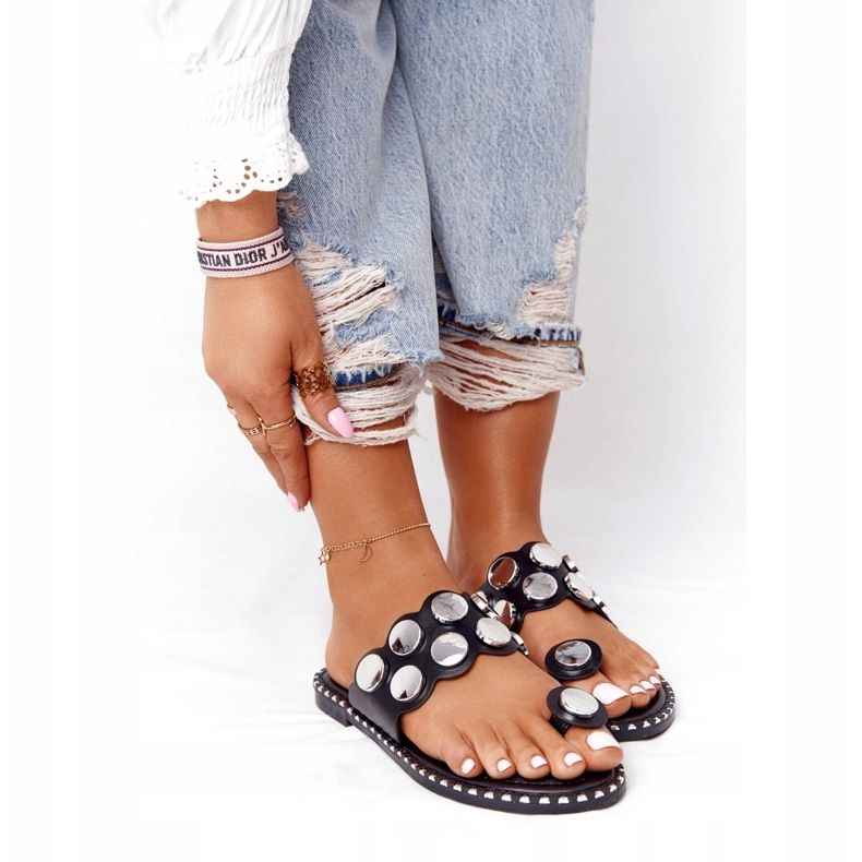 PS1 Eco-leather Slippers With Jets SK78P Black Ava silver 4