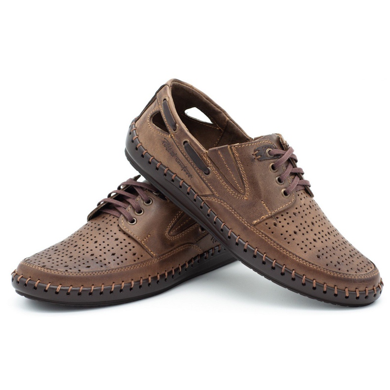 Polbut Men's openwork loafers J69L brown 2