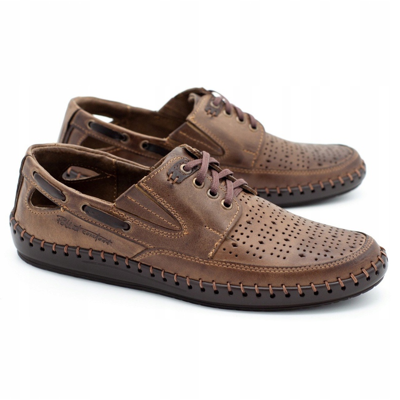 Polbut Men's openwork loafers J69L brown 3