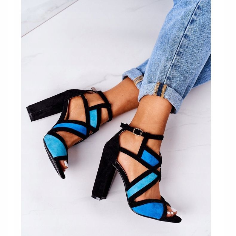 PS1 Suede Sandals On A Bar Black And Blue Emolly 1