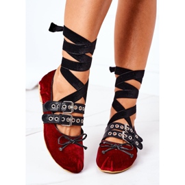 Tied Velor Ballerinas Lu Boo Burgundy red 2 Tied Velor Ballerinas Lu Boo Burgundy red 2