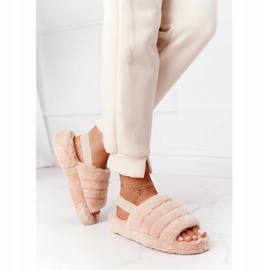 PS1 Fur Slippers On Beige Snowflake Platform 1