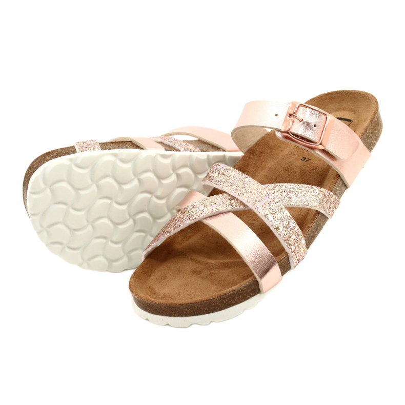 IZZI Women's metallic flip-flops-pink golden gold 3